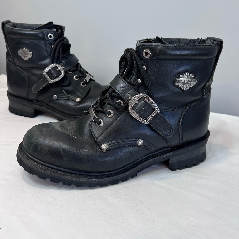Harley Davidson black leather Faded Glory lace and buckle logger boots size 9.5 - Picture 2 of 10
